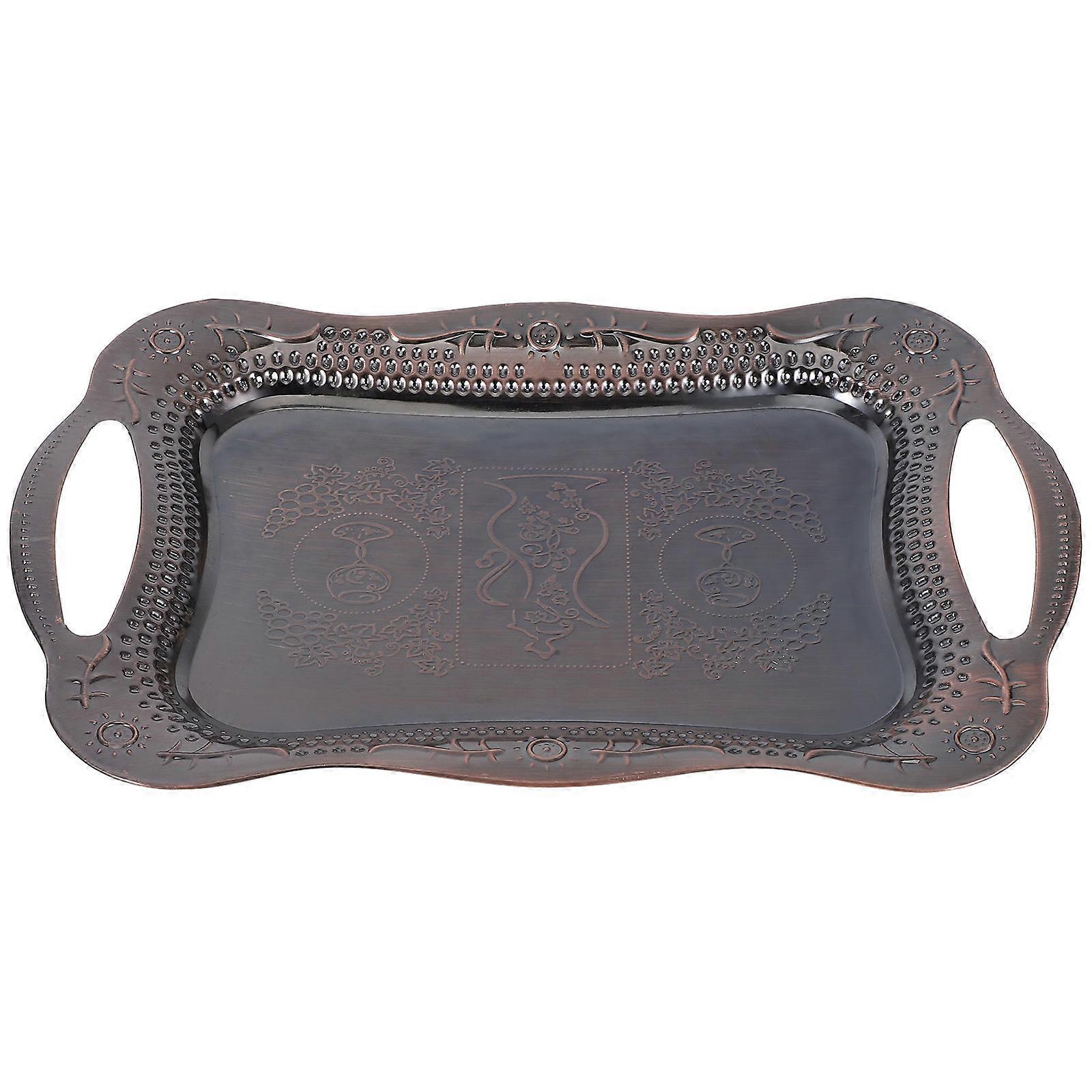 Brown Stainless Steel Serving Tray for Fruit with Handles