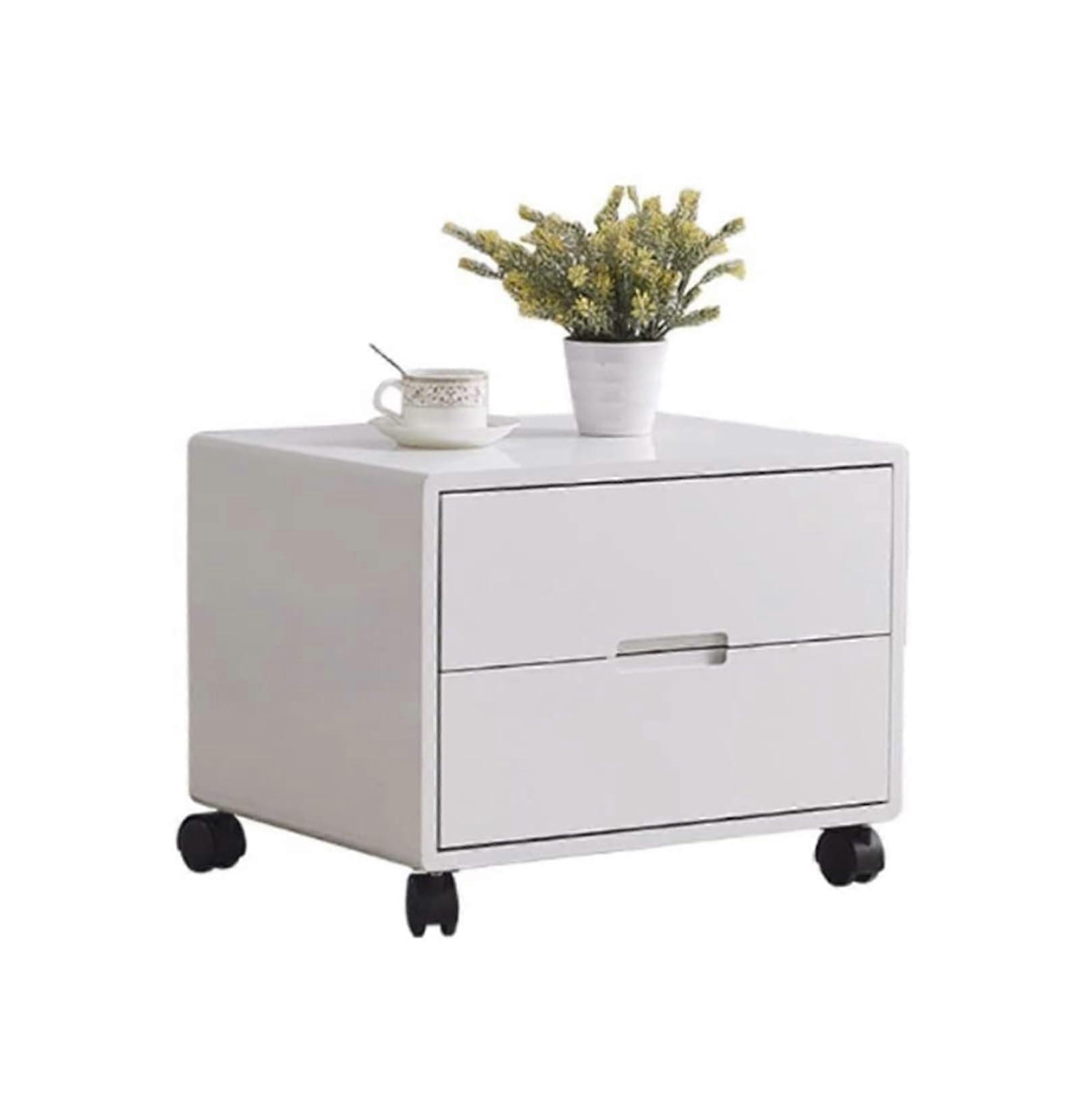 Modern Nightstand with Storage and Wheels, White Bedside Table for Small Spaces Bedroom