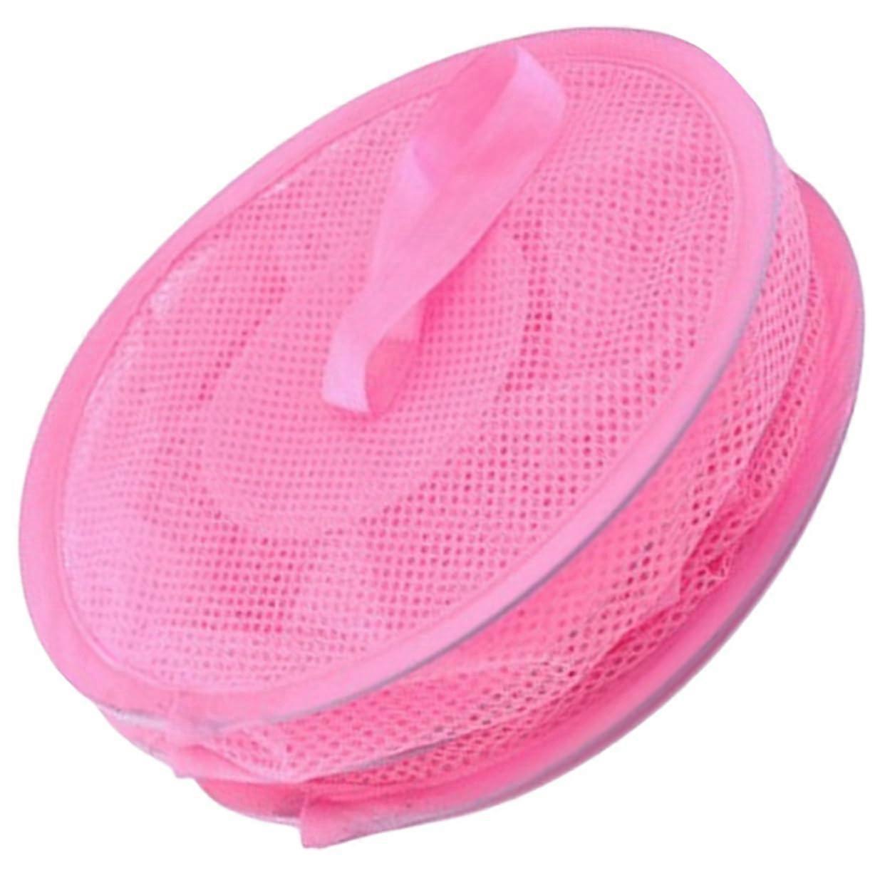 3Tier Hanging Mesh Storage Organizer Foldable Toy Bag with Hooks for Nursery Laundry Pink