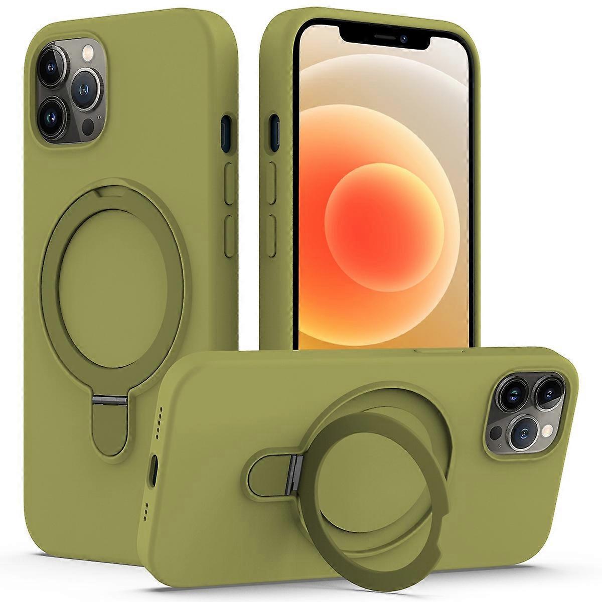 For iPhone 12 Pro Max Magnetic Case PC+Silicone Cover with Ring Kickstand