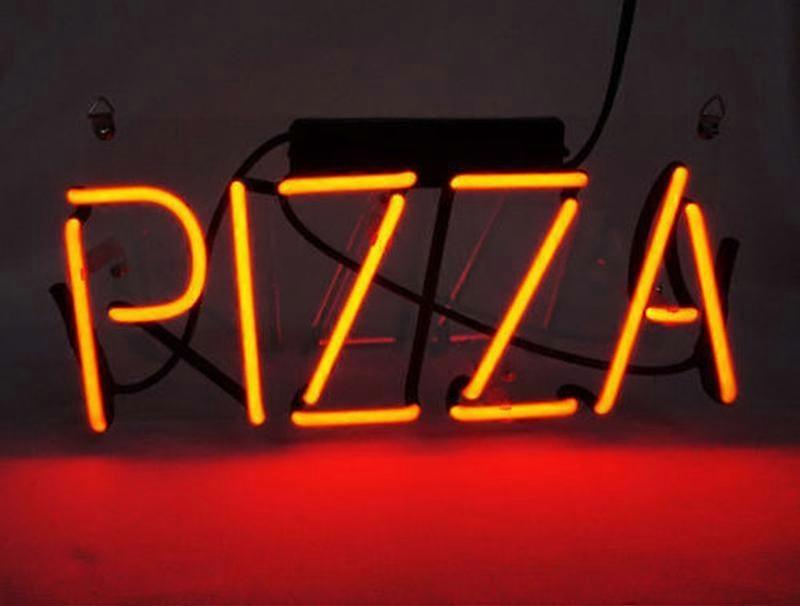 PIZZA Handmade Real Glass Neon Sign - 14"x7" Bold Typography Kitchen & Diner Wall Decor Light