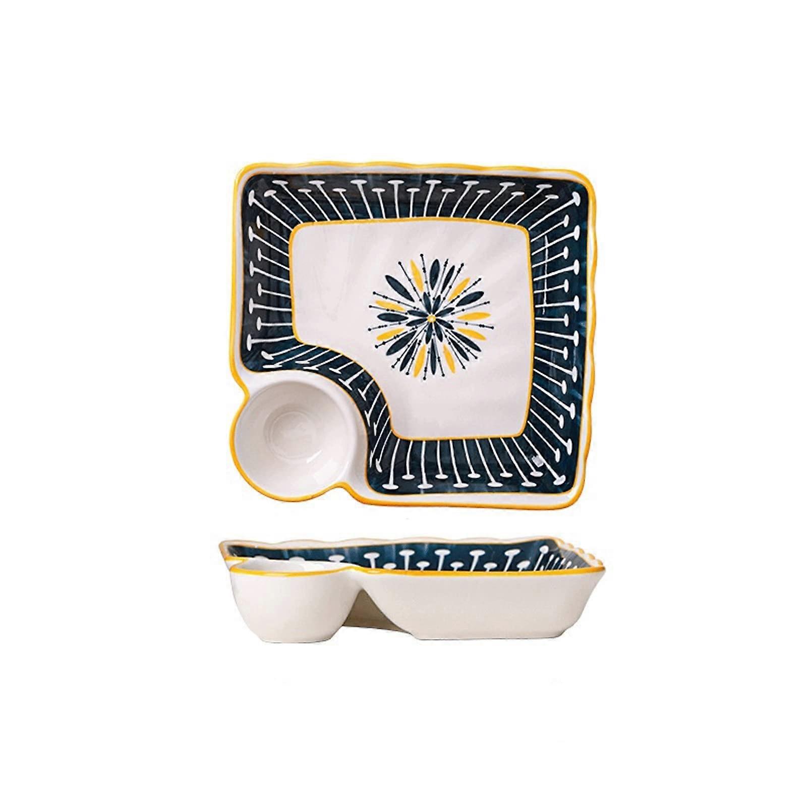 Ceramic Serving Plate with Sauce Dish, Lead ChipResistant Dumpling and Breakfast Plate