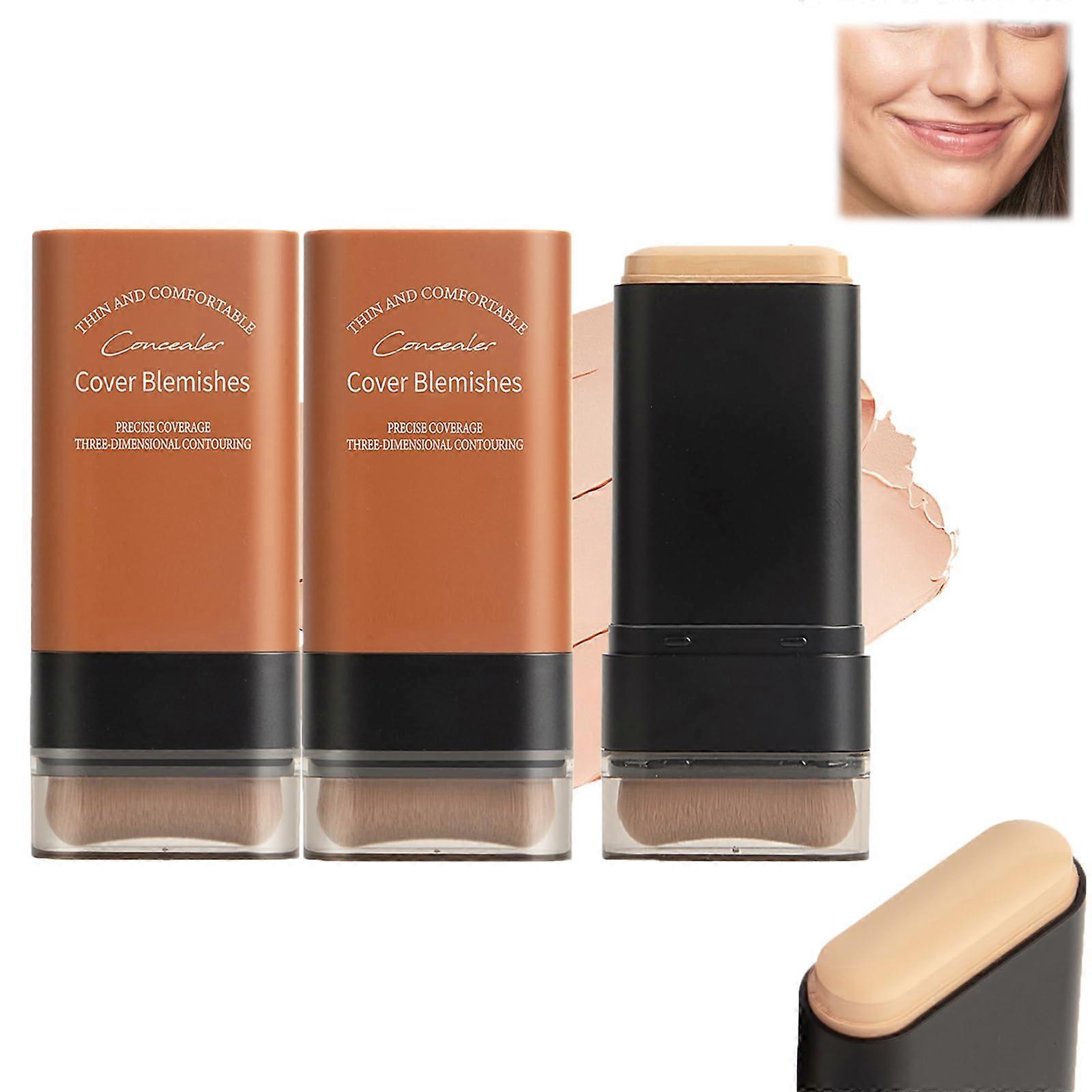 Hydrating Foundation Stick with Brush 2PCS, Full Coverage Lightweight Waterproof Long Lasting 01#