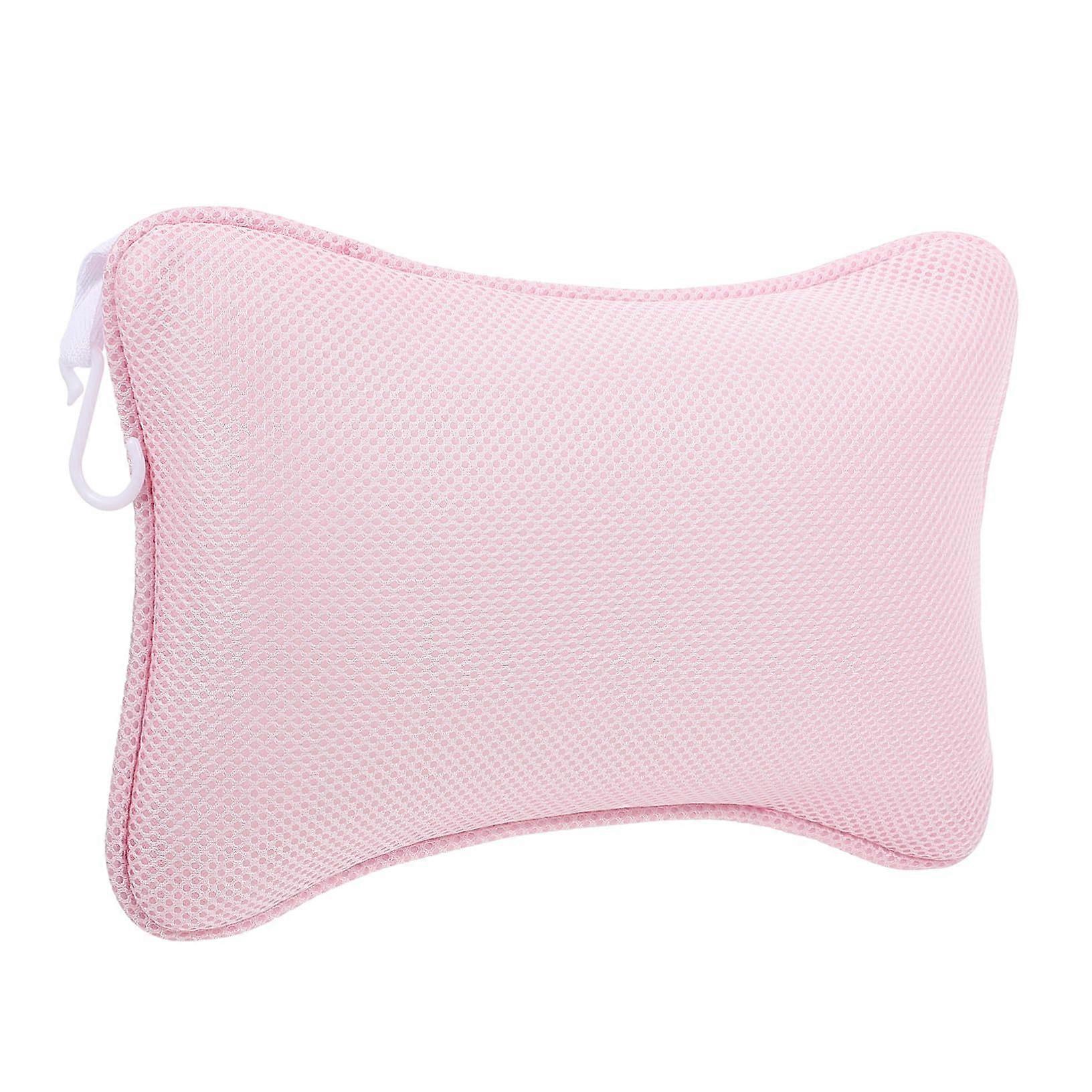 Bath Pillow with Dual Suction Cups, Ergonomic Neck and Back Support, QuickDry Pink Mesh