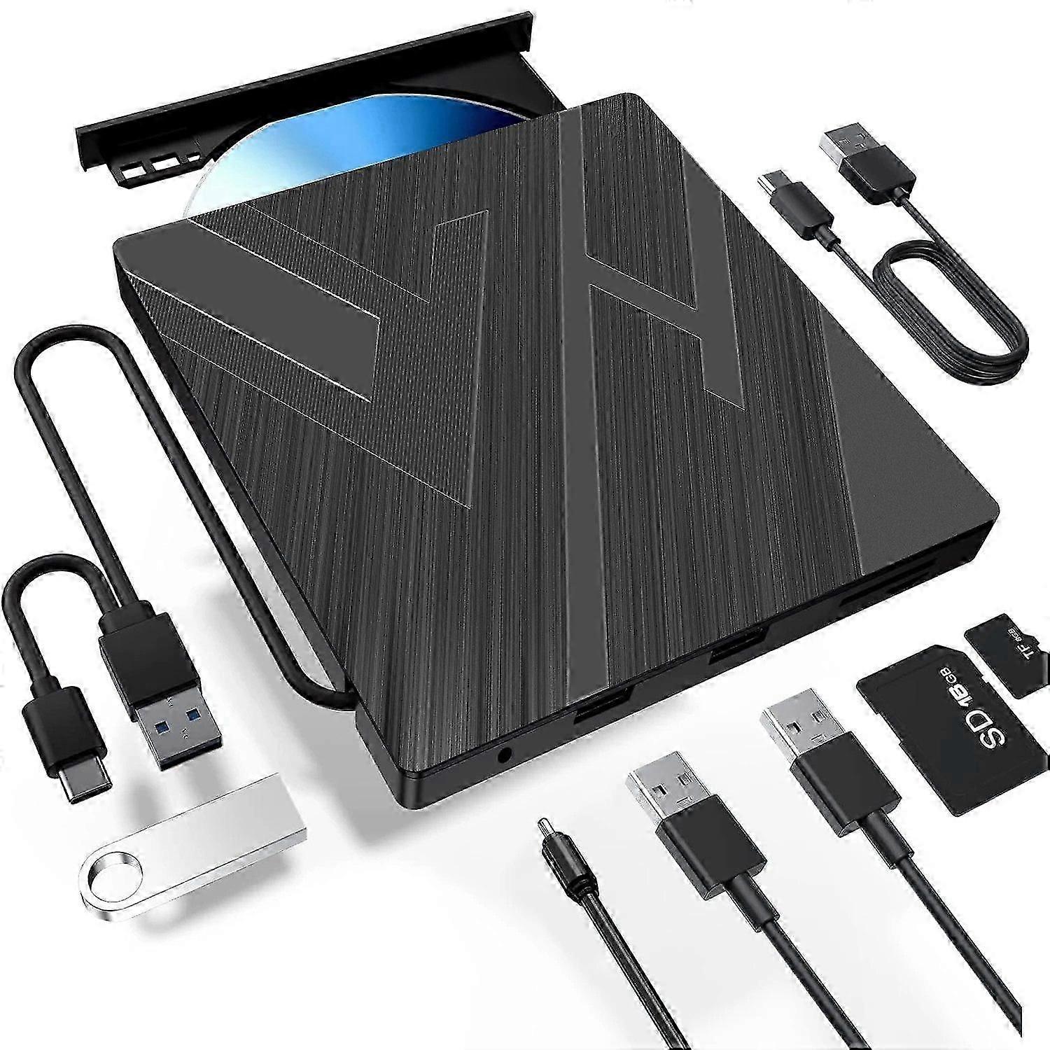 External CD DVD drive with USB 3.0 and Type-C DVD burner CD burner for laptops PCs