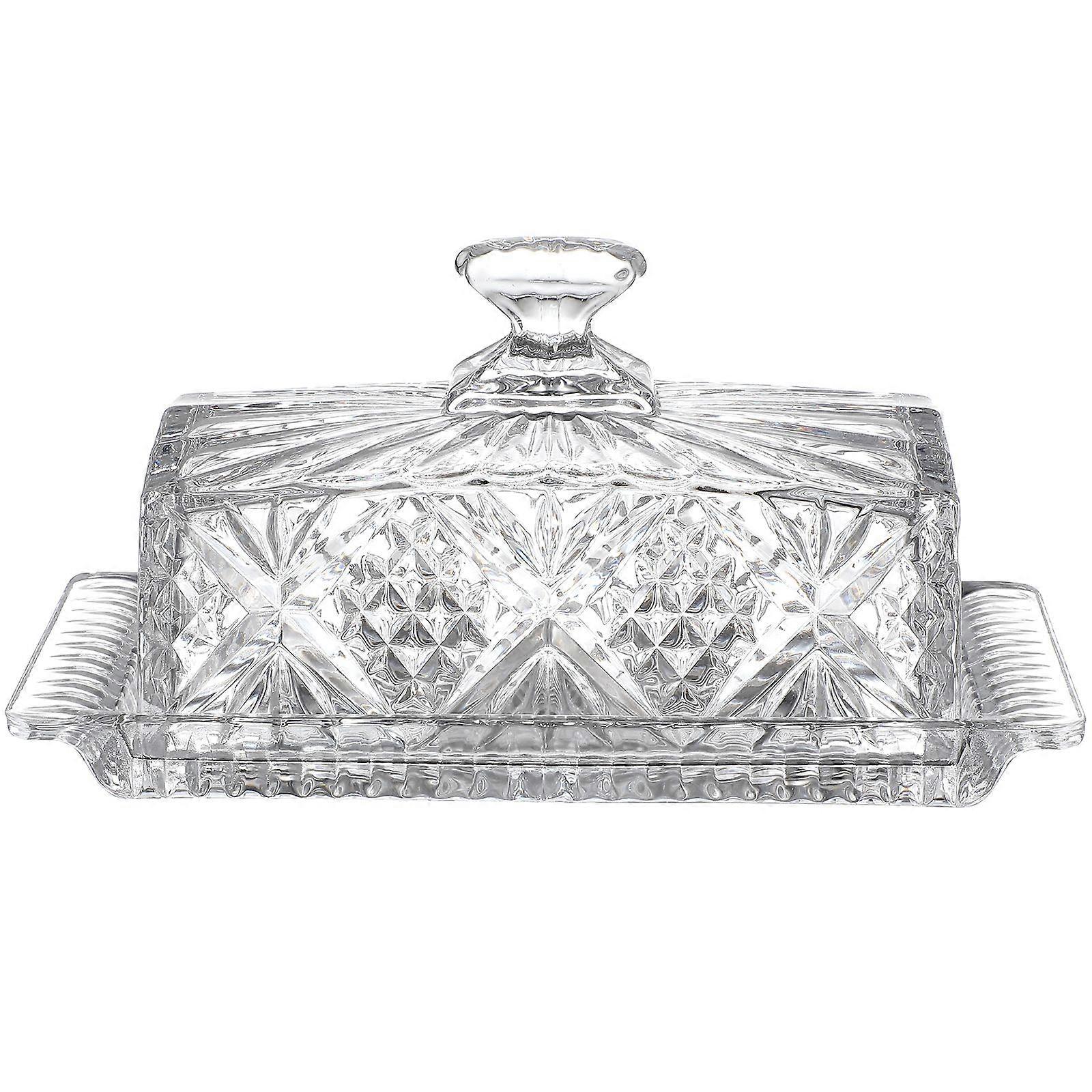1pc Rectangular Glass Butter Plate with Lid Tableware Storage Box Food Container