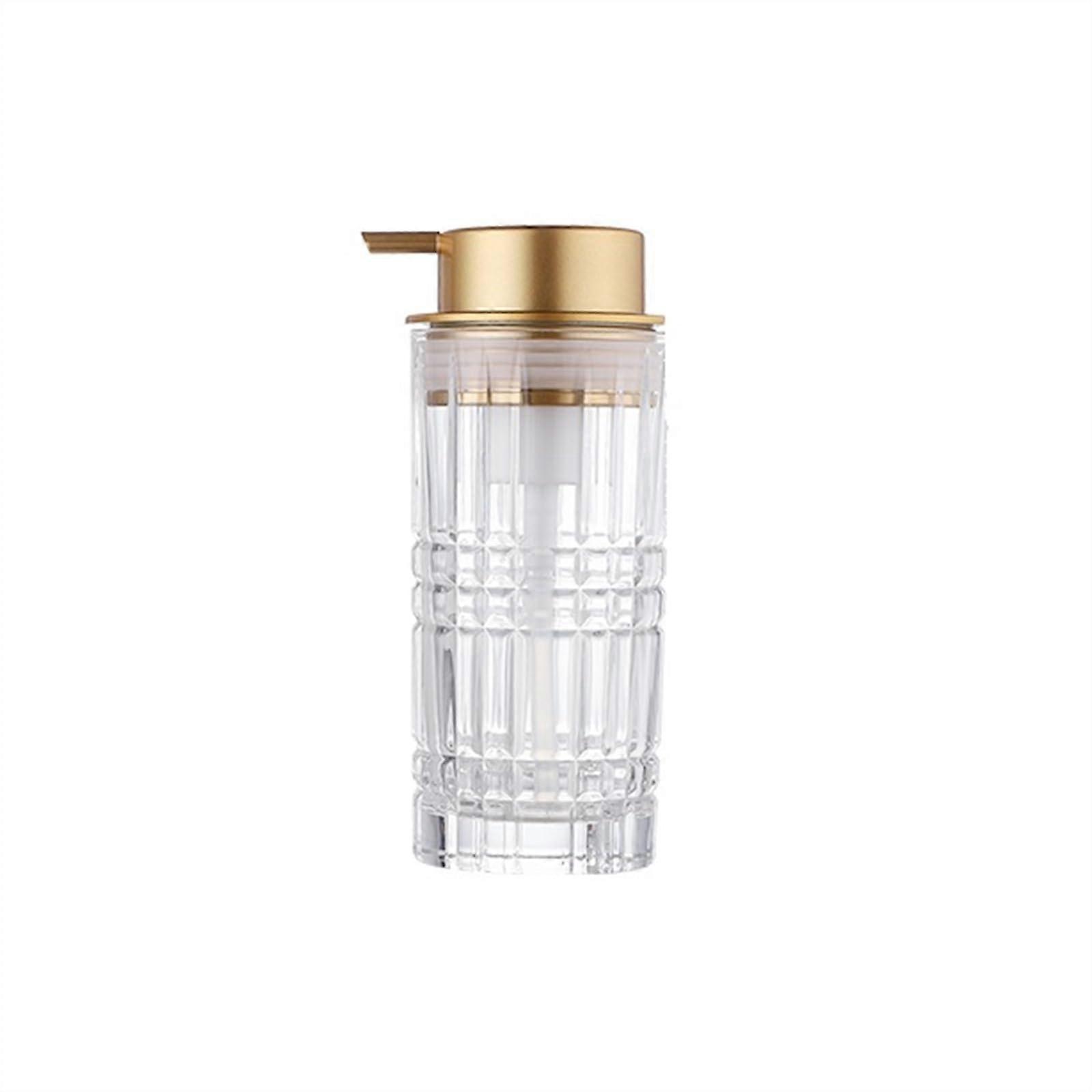 Glass Soap Dispenser 288ml Clear Refillable Bathroom Pump Bottle with Rust Proof Gem Pattern Design