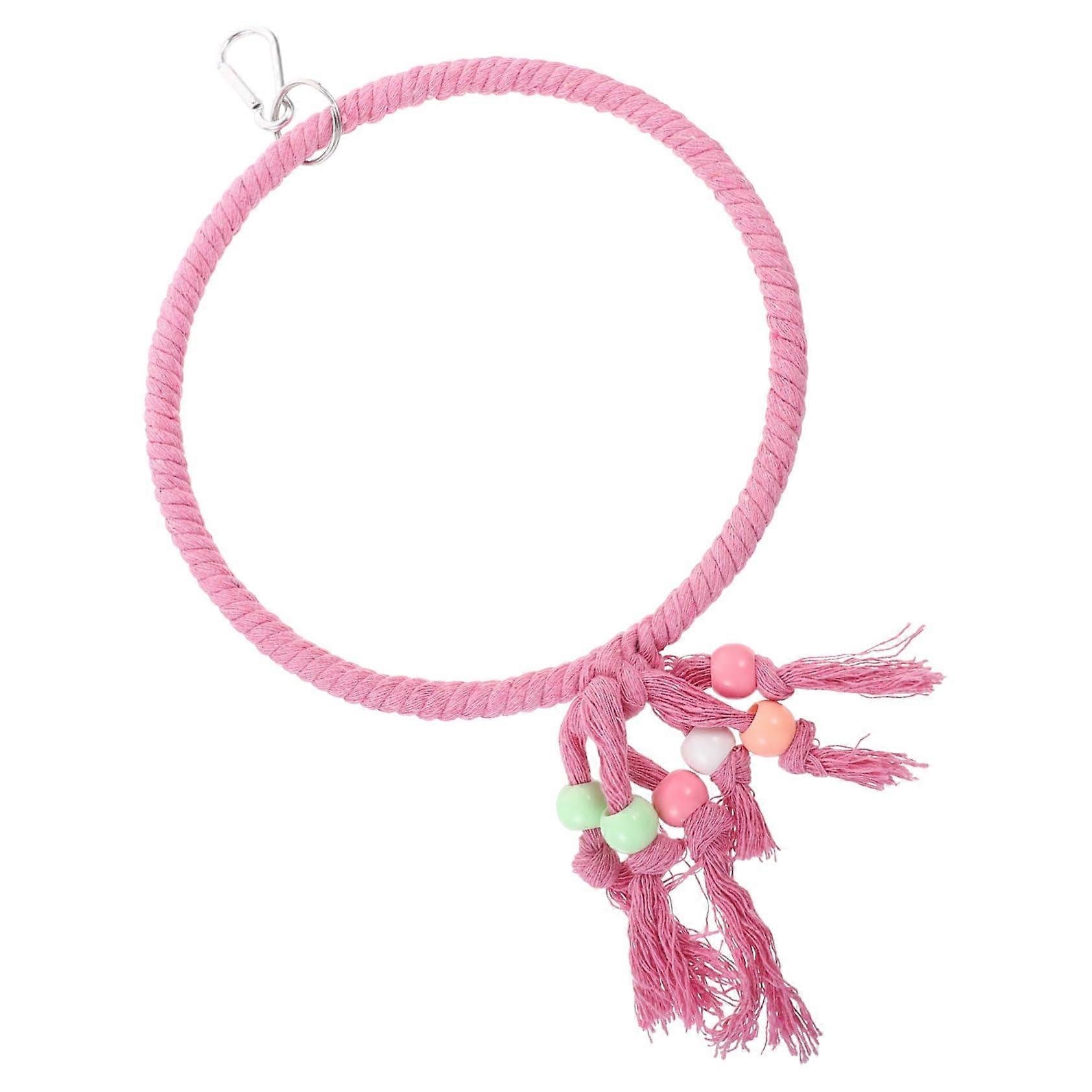 Large Pink Rope Bird Swing Perch with Balance Ring for Parakeets and Parrots Interactive Cage Use