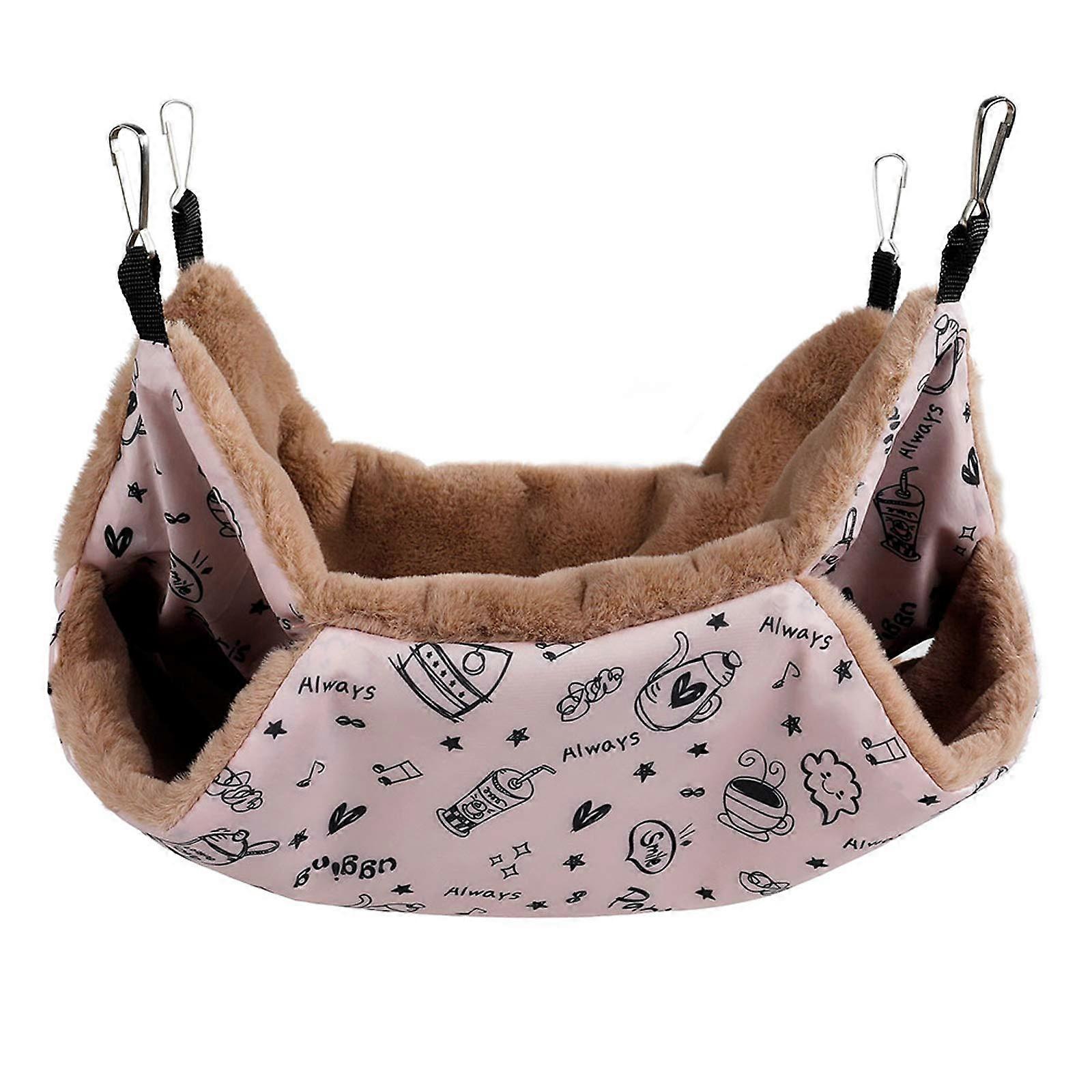 Small Pet Hammock Double Layer Warm Plush Cage Bed for Hamster Guinea Pig Rat Pink Cup