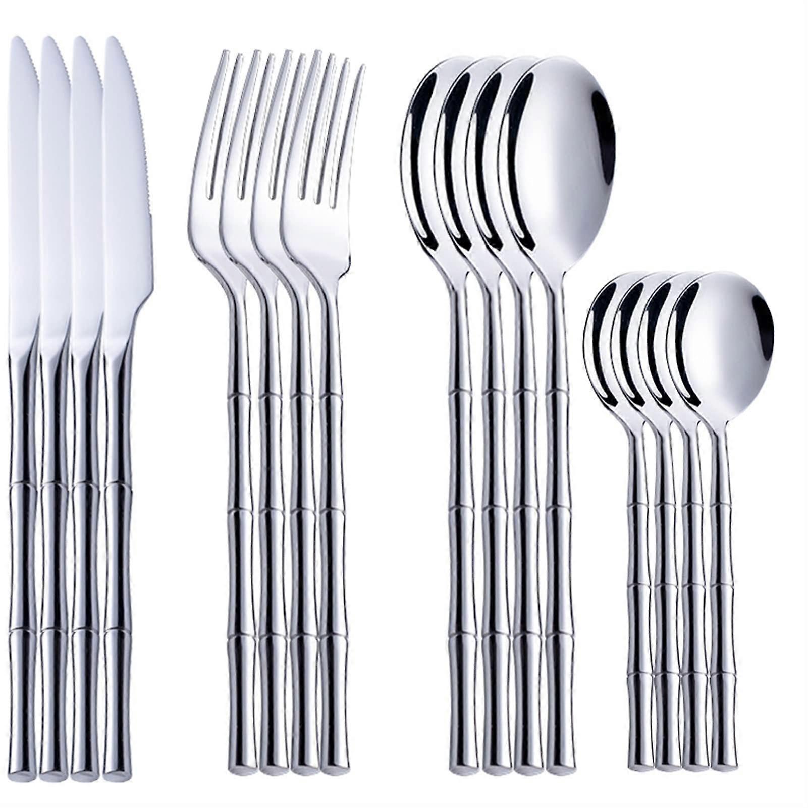 Stainless Steel Gold Flatware Set for 4 with Spoon Fork Knife Ergonomic Grip