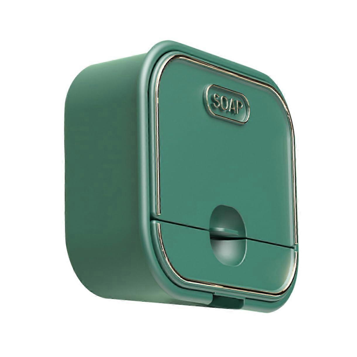 Wall Mounted Soap Holder with Lid, Quick Drying PP Bathroom Soap Dish, SpaceSaving Organizer in Tranquil Green