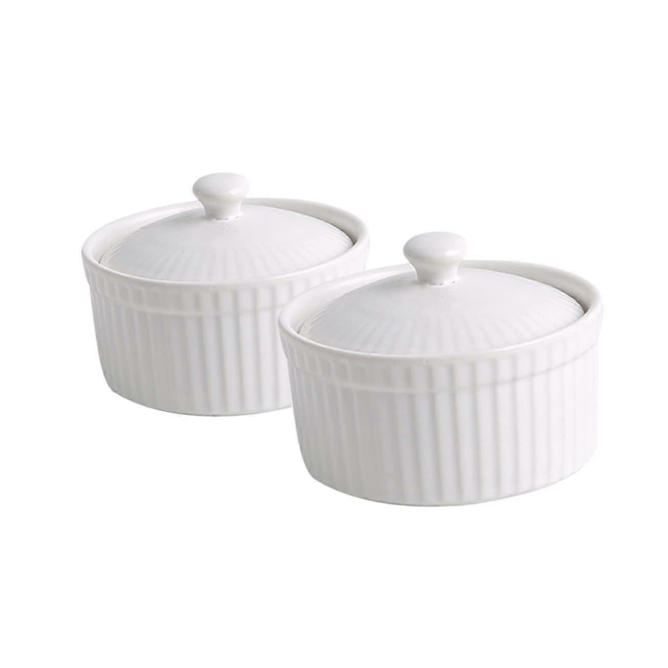 2PCS Ceramic Ramekins Oven Safe Small Baking Bowls for Pudding Mousse Steamed Eggs Cakes
