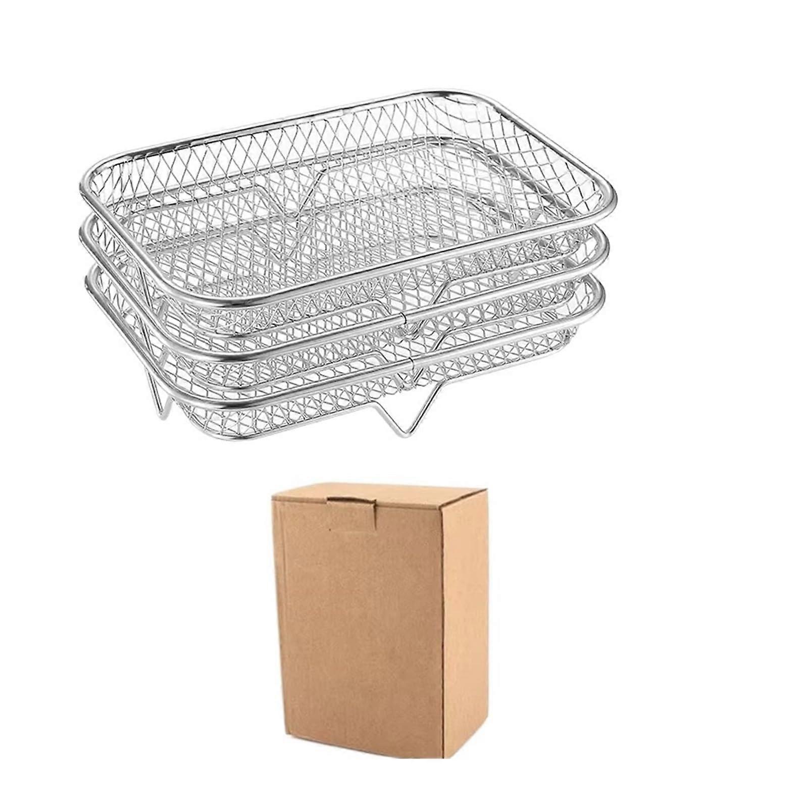 Three Layer Stainless Steel Air Fryer Rack Accessory, Stackable Design for Cooking and Dehydrating