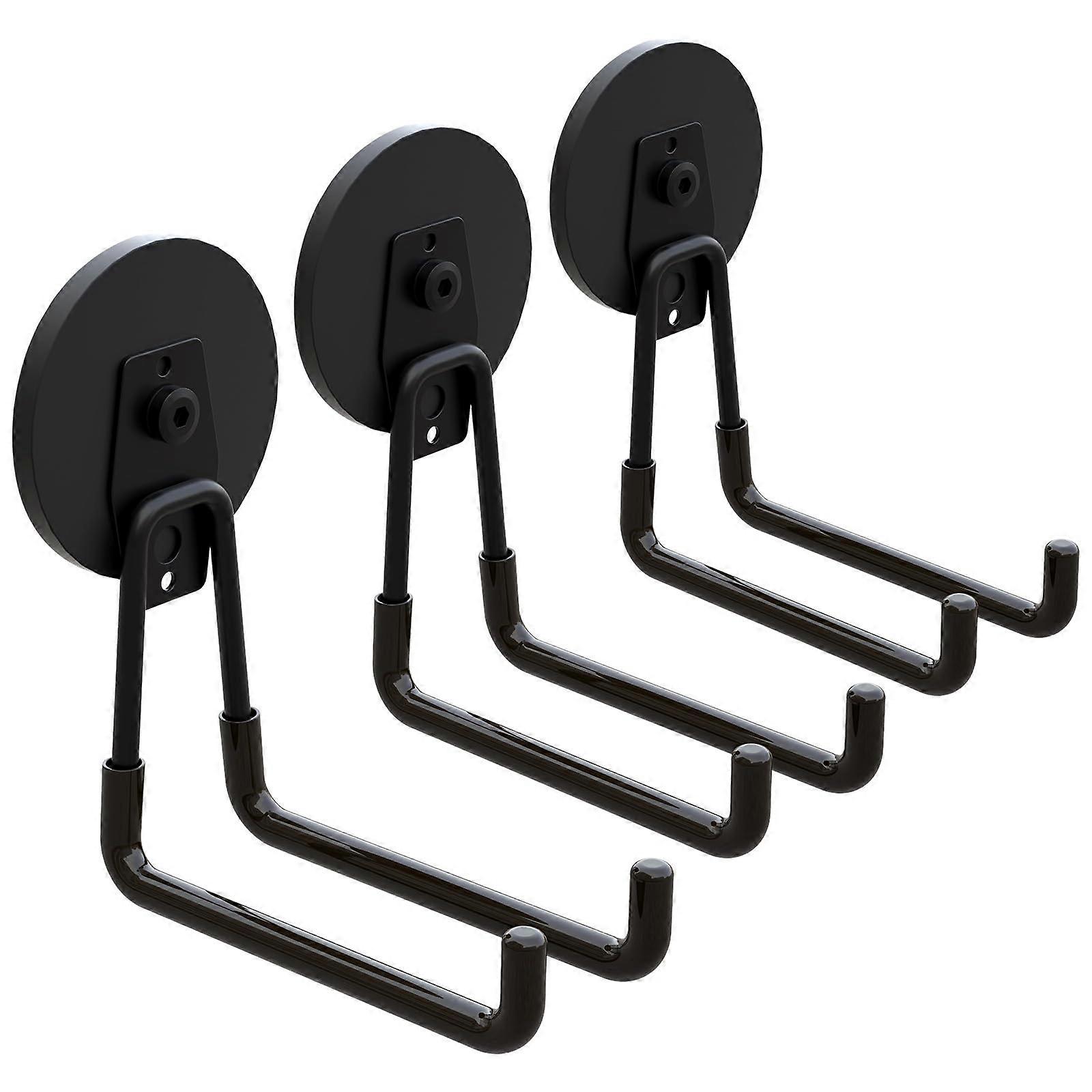 Heavy Duty Magnetic Hooks 3 Pack with Double Hook Stability for Garage and Workshop Use, Black