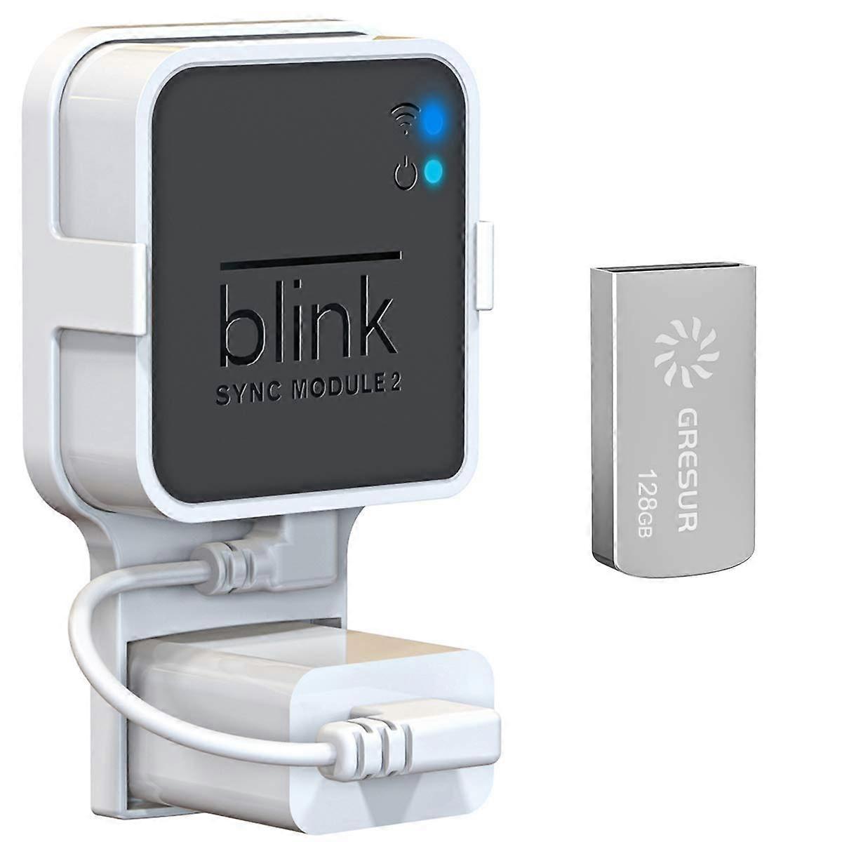 Wall Mount with 128GB USB Storage for Blink Sync Module 2 and Blink Cameras and Short Cable Setup