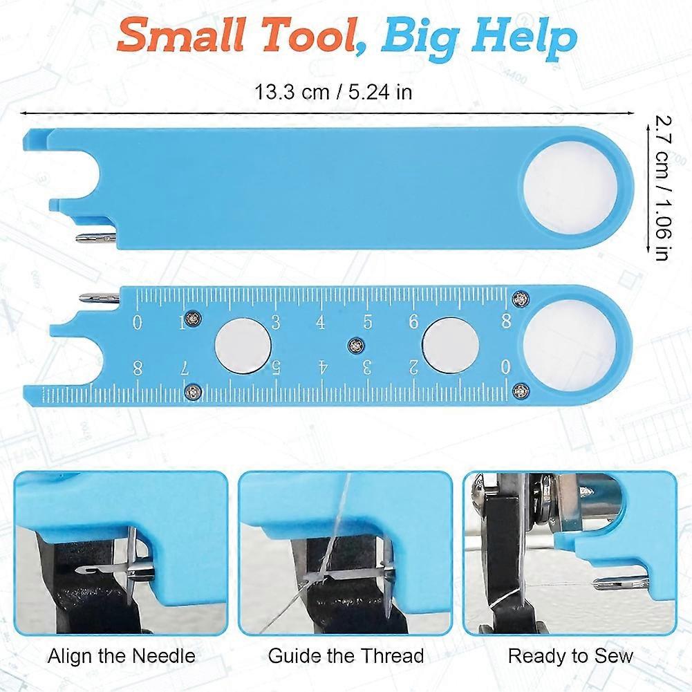 Sewing Machine Needle Threader Tool with Magnetic Back, Alignment Guide, and Built-in Ruler (2PCS)