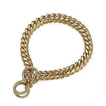 18K Gold Cuban Link Dog Chain Collar 10mm Wide Stainless Steel Adjustable for Small to Large Dogs