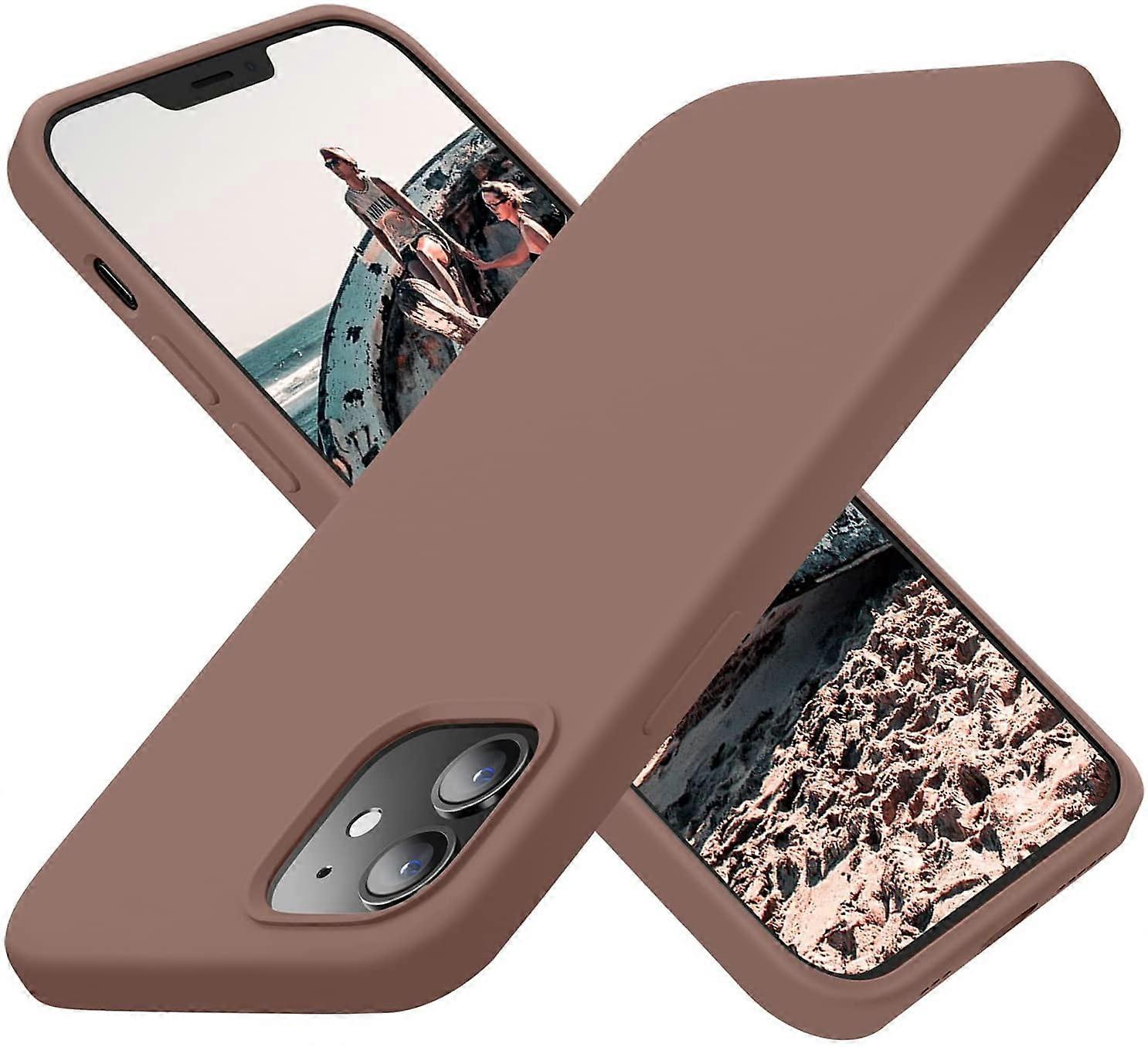 Silicone Shockproof iPhone 12 & iPhone 12 Pro Case, 6.1", Soft Microfiber Lining, Light Brown