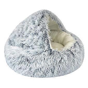 Winter Long Plush Pet Bed Round Pet Cushion Cats House 2 in 1 Warm Pet Sleep Bag Pet Nest Kennel for Small Pet A Gray