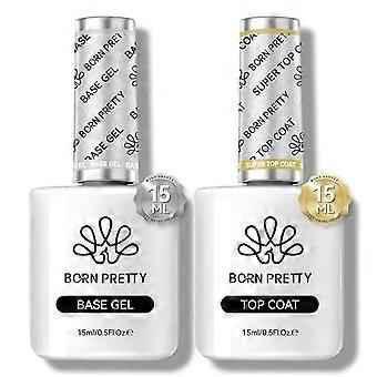Gel Top Coat, Conjunto de Base e Top Coat Brilhante 15ml, Sem Limpeza, Super Top Coat, Não Lasca nem Descasca, Gel Base e Top Coat de Longa Duração para Nail Art, 15ml de Base e Top Coat