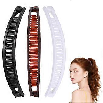 Conjunto de 3 Presilhas de Cabelo Banana para Mulheres, Presilha Grande e Resistente com Pentes Duplos Antiderrapantes, Presilhas de Cabelo em Formato de Peixe para Rabo de Cavalo.