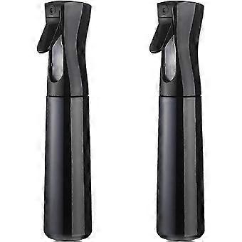2 Pack Continuous Fine Mist Spray Bottle, 300ml/10.2oz Hair Spray Bottle for Styling, Plant Misting, All-Angle Leak-Proof Design, Black