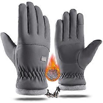 Winter ski-handschoenen voor heren en dames, antislip, plus fluwelen, dikke wanten, waterafstotend, koud weer, touchscreen-fietshandschoenen, maat M, grijs, medium