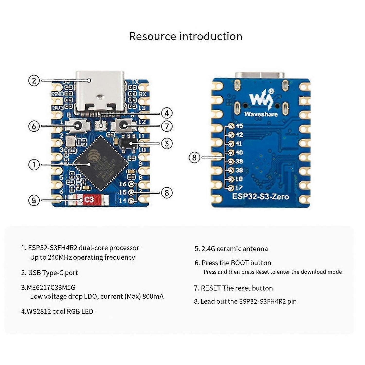 Waveshare ESP32-S3 Mini Module Dual Core Processor 240MHz Running Frequency Wi-Fi and Bluetooth 5.0