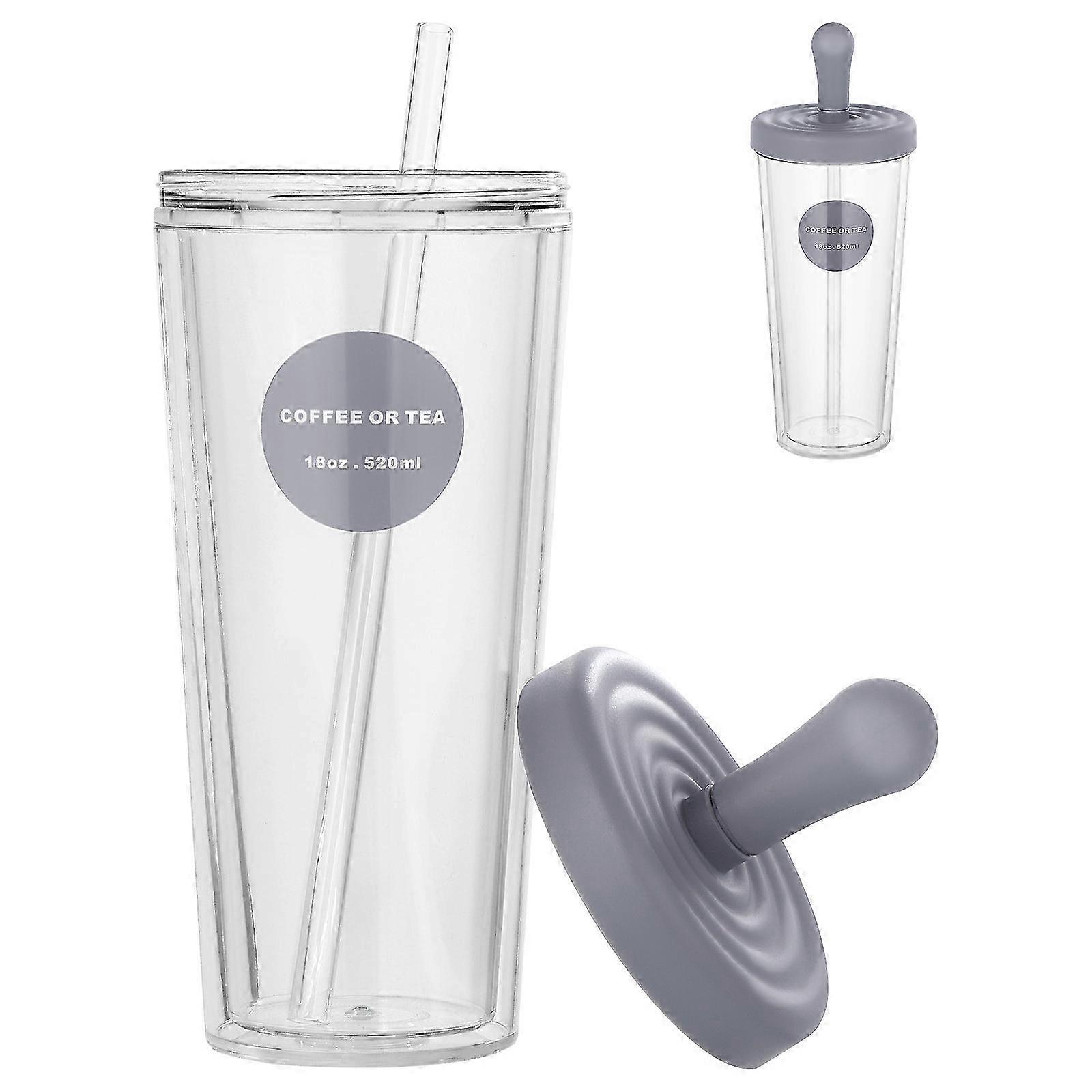 1Pc Plastic Sippy Cup Straw Cup Water Drinking Cup Double Layer Cup Coffee Cup