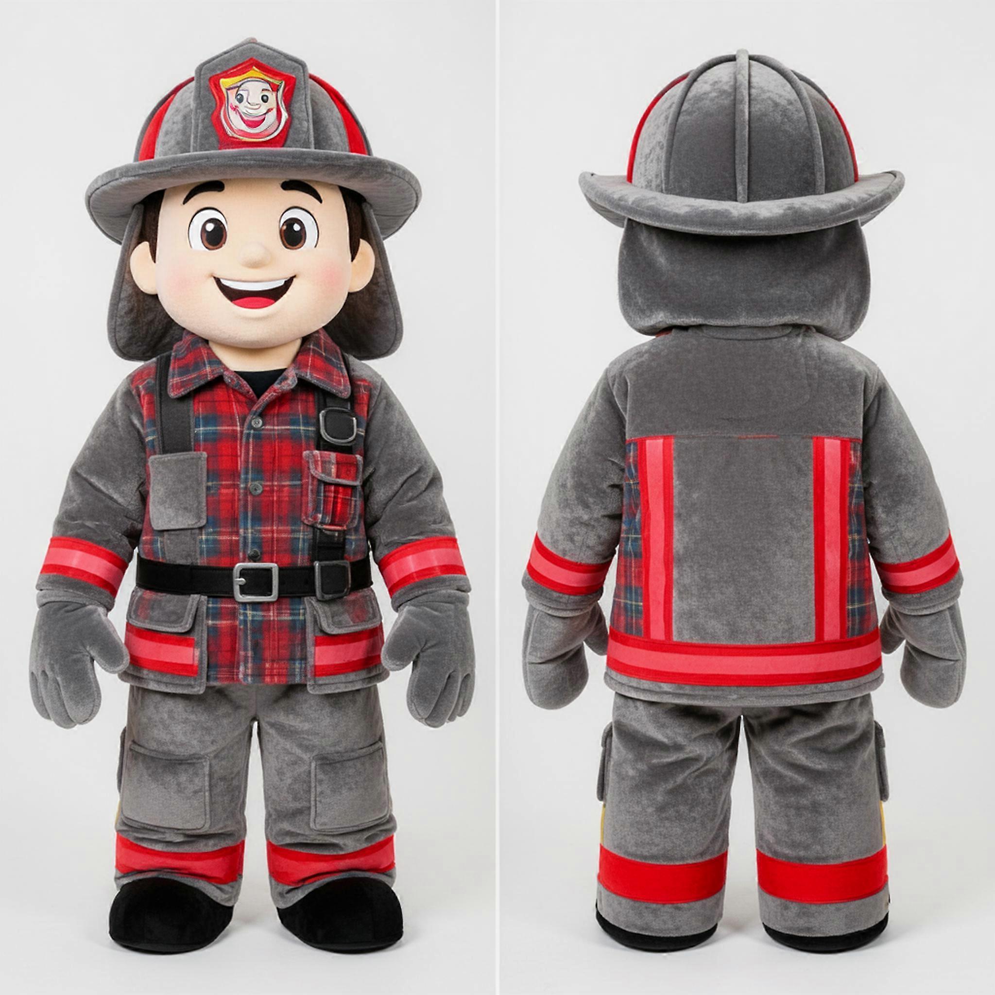 MASTICOT Charcoal Gray Cartoon Fire Fighter Mascot