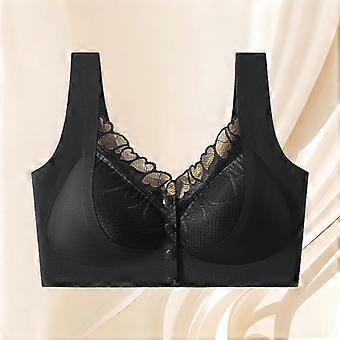 Lace Trim Front Closure Wireless Push Up Bra For Women Side Support