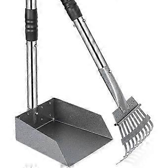 Dog Pooper Scooper and Rake Set, Adjustable Sectional Stainless Steel Handles, Non-Stick Pet Waste Removal Tool