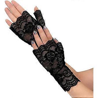 Women Black Novelty Gloves,Fingerless Lace Gloves Elegant Short Lace Gloves for 20s Evening Party/Halloween Costume Accessories