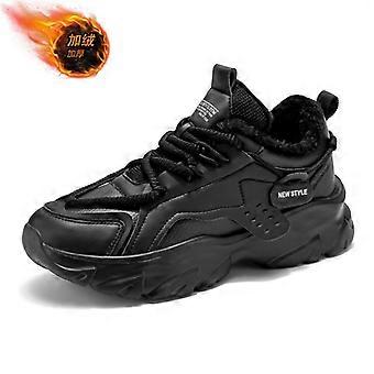 Herrenschuhe Winter Leder Oberfläche Samt Warme Baumwollschuhe Freizeitschuhe Sportschuhe Laufschuhe Dicke Sohle Erhöhung Schwarz Old