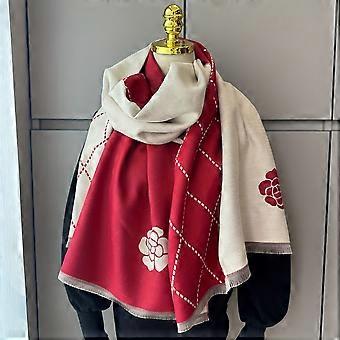 Women's Camellia Print Scarf, Soft Versatile Neckwear and Elegant Shawl Wrap for Autumn Winter