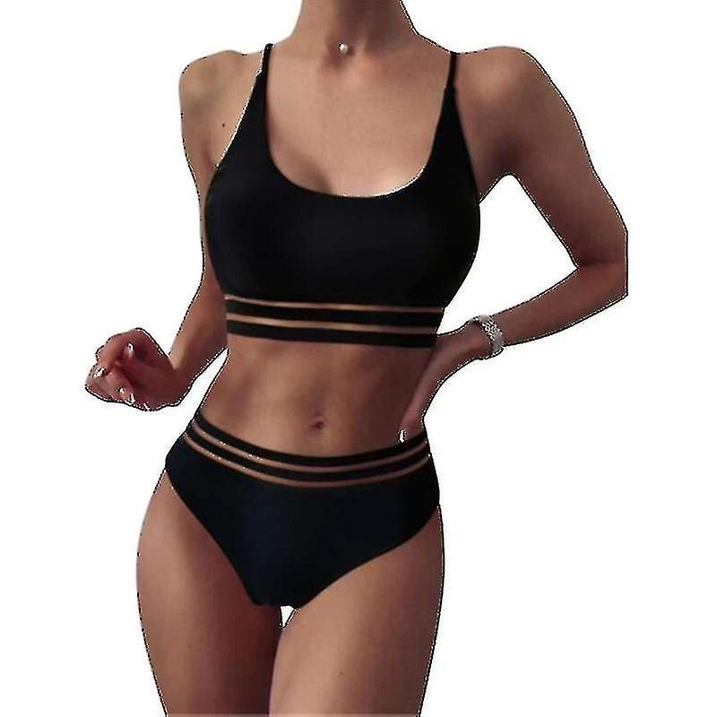 Bayan Nervürlü Askılı Kendinden Kravatlı Düşük Bel Bikini Seti (xiatian)
