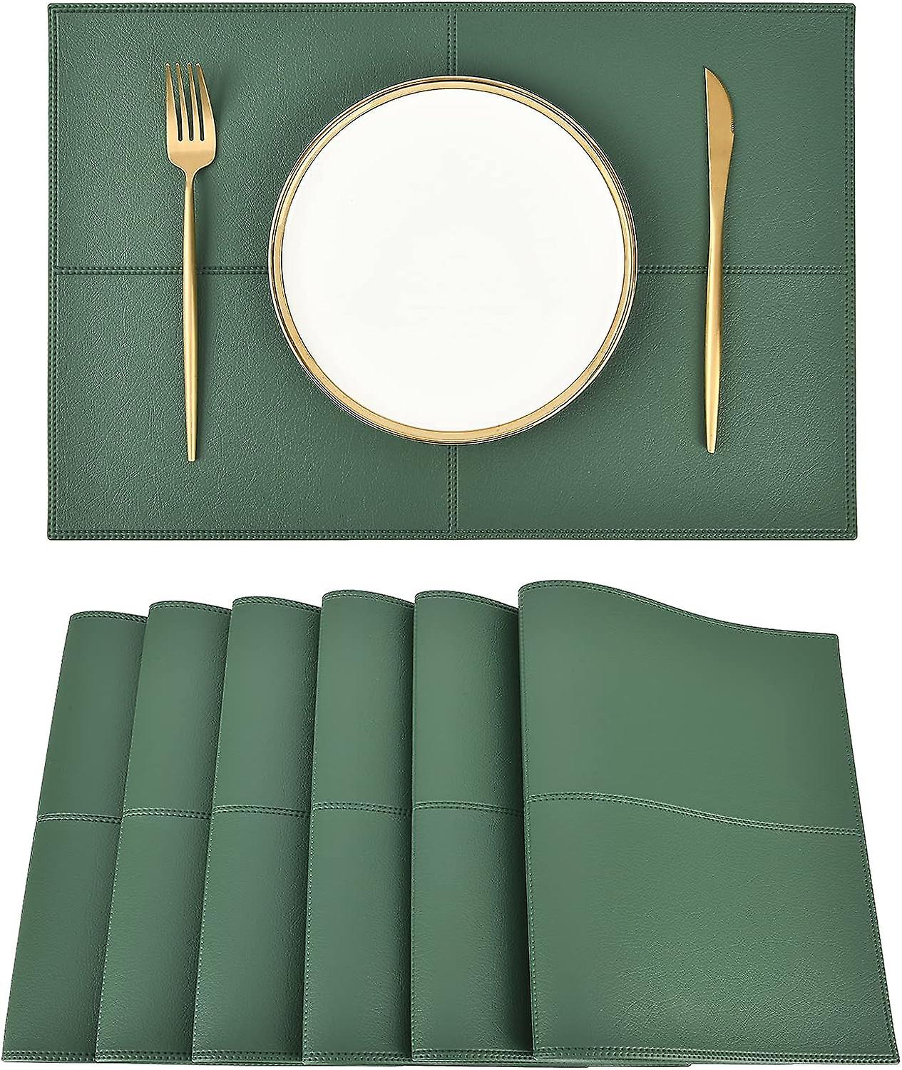 Set De 6 Sets De Table Dcoratifs En Cuir Artificiel Impermable Et Rsistant La Chaleur Et Aux Taches Pour La Table De Cuisine, Vert Fonc