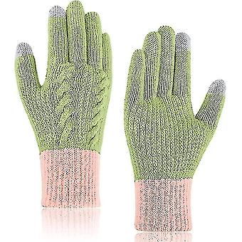 2set talviset lämpimät neulotut kosketusnäyttökäsineet fleece vuorattu koko sormi käsineetvihreä+pinkki