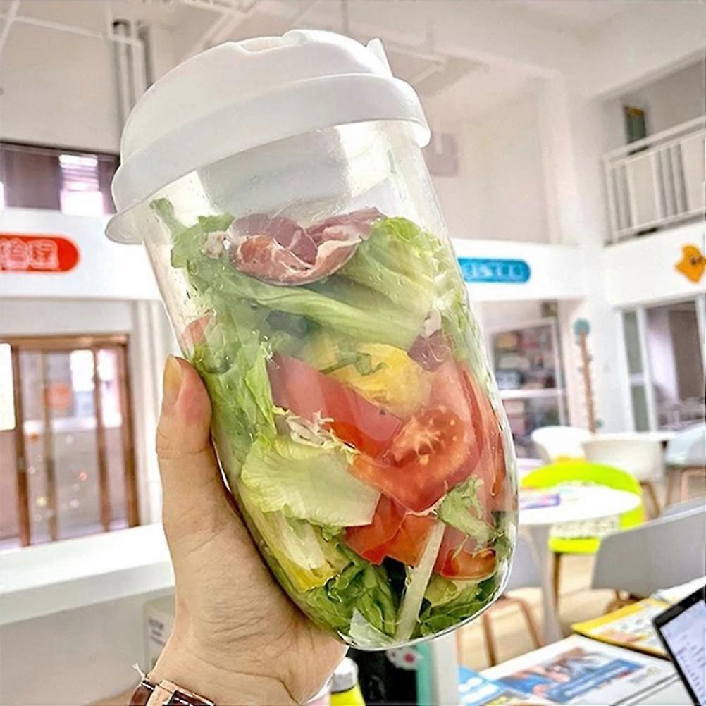 Fresh Salad Container Serving Cup with Dressing Container Fork Portable Plastic Food Storage Bottle for Picnic Lunch