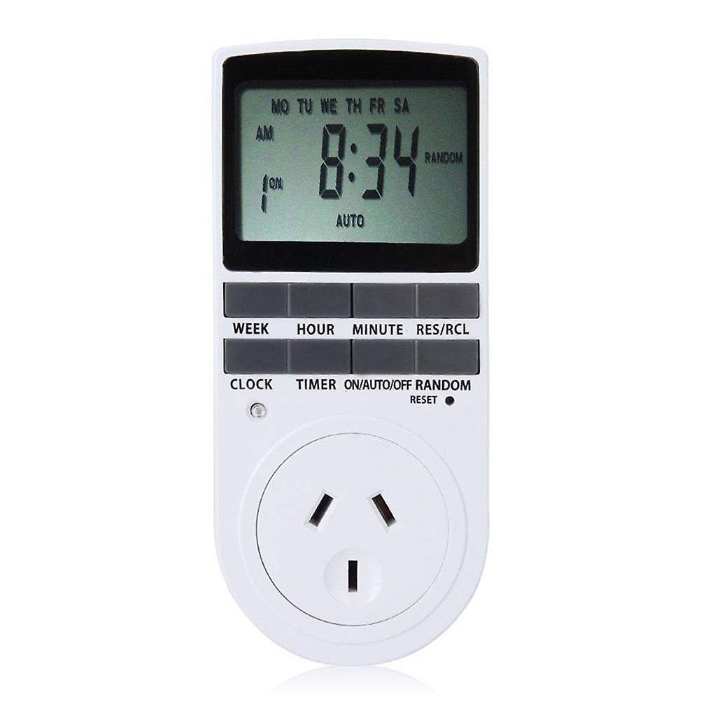 7 Day Programmable Timer Digital Switch with AU Socket for Lights and Appliances with AU Plug (White)