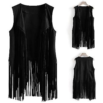 1920s Womens Cowboy Cowgirl Tassel Waistcoat Sleeveless Vest Hippie Jacket Retro Motorcycle Coat
