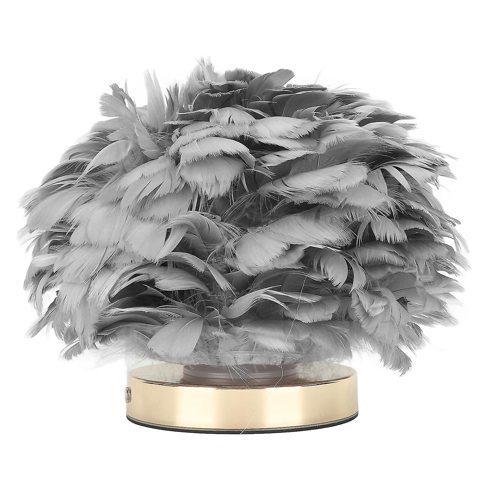 Feather Table Lamp Stepless Dimming USB Charging Touch Control LED Table Lamp for Bedroom Cafe Grey 