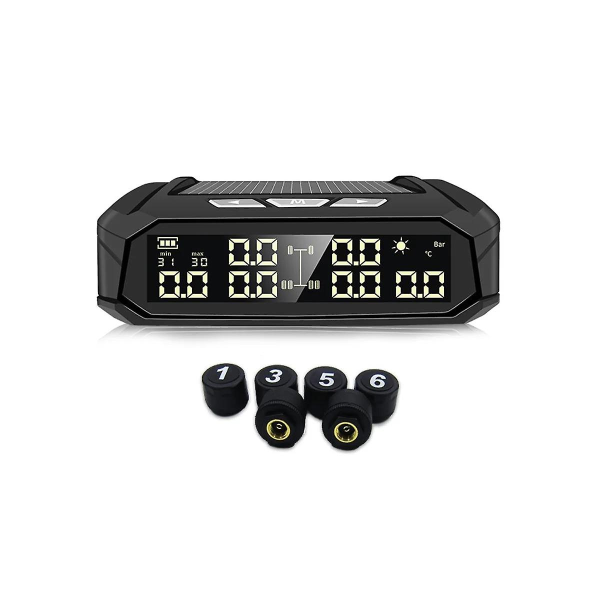 Car Tpms Tyre Pressure Monitoring System Solar Power Digital Display Auto Security Alarm Systems With 6 External Sensors