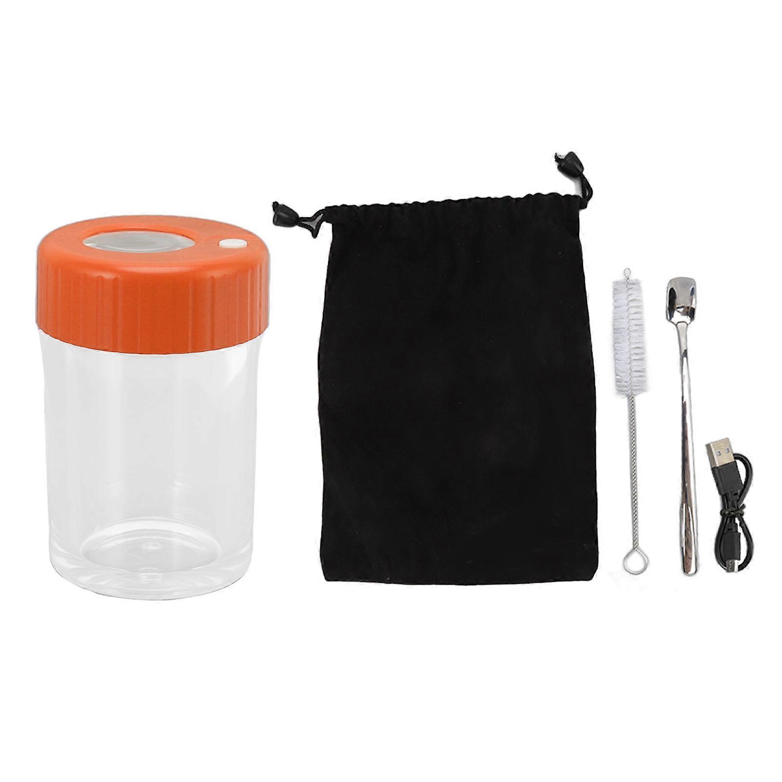 Magnifying Viewing Jar Multifunctional Waterproof Portable Magnifying Glass Storage Jar with LED Light for Tobacco Orange