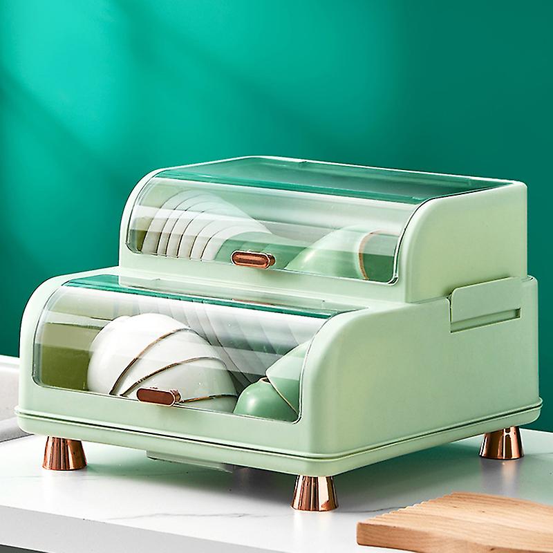 Draining Bowl Rack Plastic Tableware Drainer Box 36x38.5x26.3cm Light Green