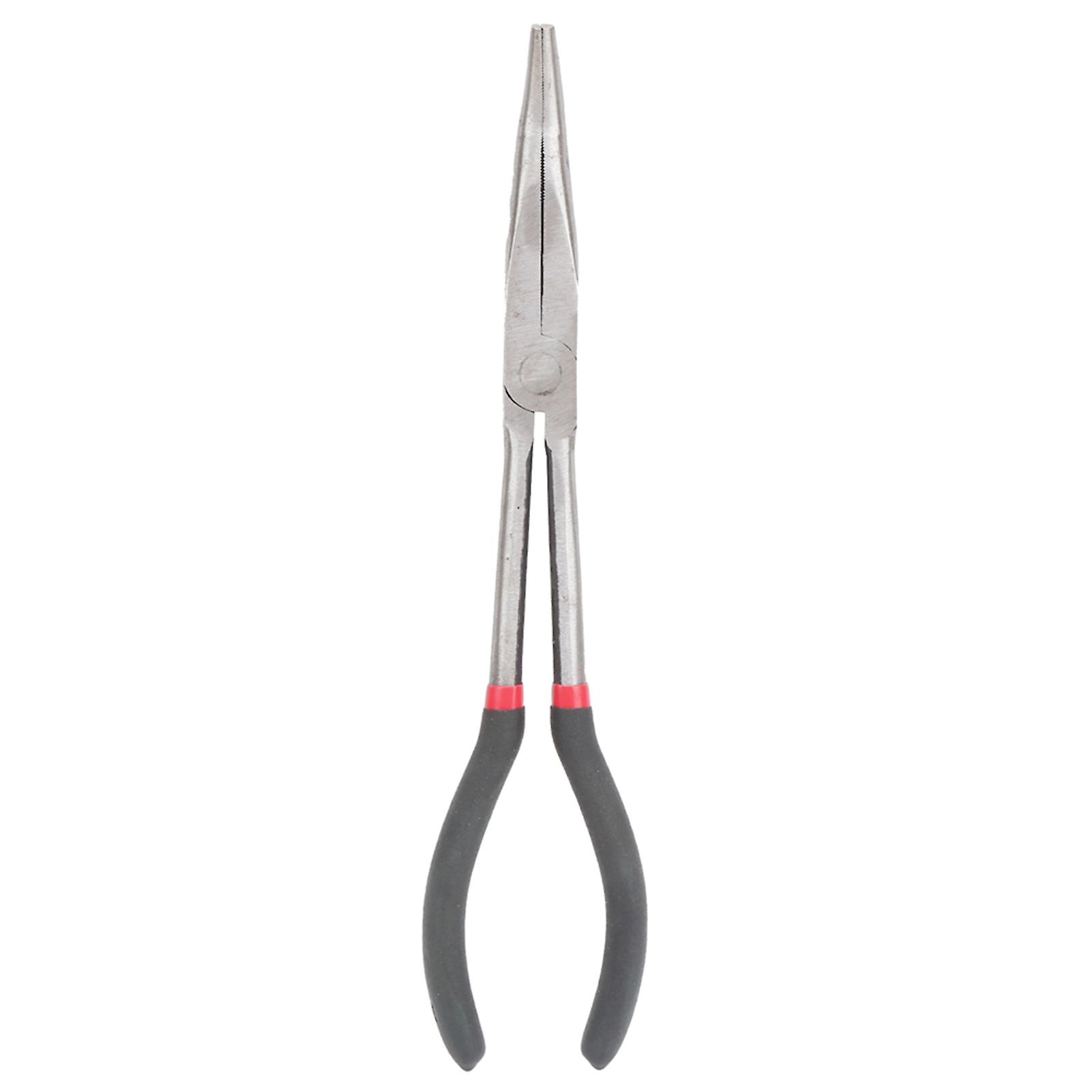 11in Extended Handle Pliers 45 Degrees Curved Nose Steel Pliers with Plastic Handle Hardware Tool