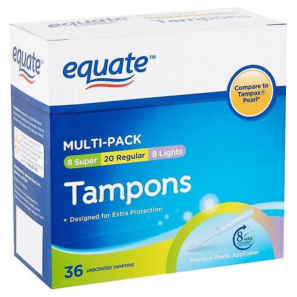 Equate Unscented Tampon Multi-pack, Light, Regular And Super Tampons With Plastic Applicator, 36 Ct