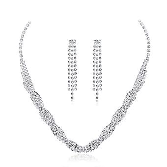 Silver Bride Wedding Jewelry Sets Crystal Bridal Necklace Earrings