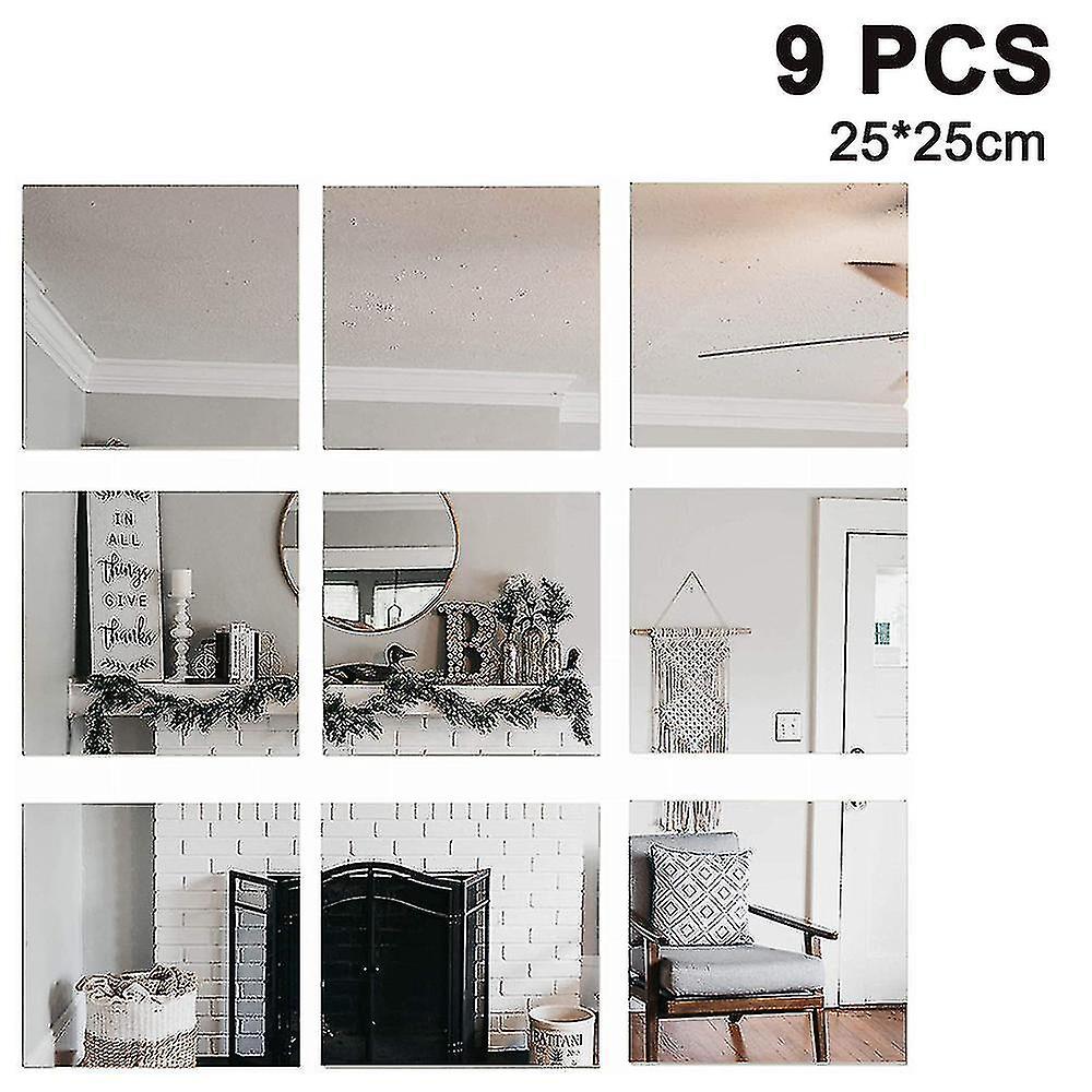 Set Of 9 Glass Rectangular Wall Mounted Mirror Tiles