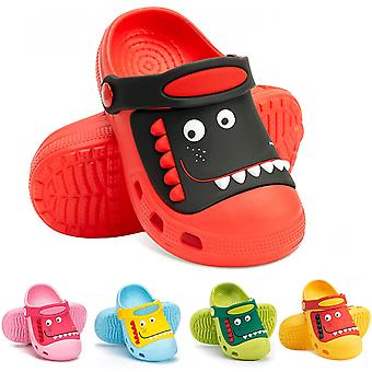 Veeki Kids Dinosaur Clogs Slippers Girls Boys Toddlers Cute Garden Water Shoes Cartoon Slides Sandals Beach Shower Pool Slipper---Red10.5-11.5 Toddler